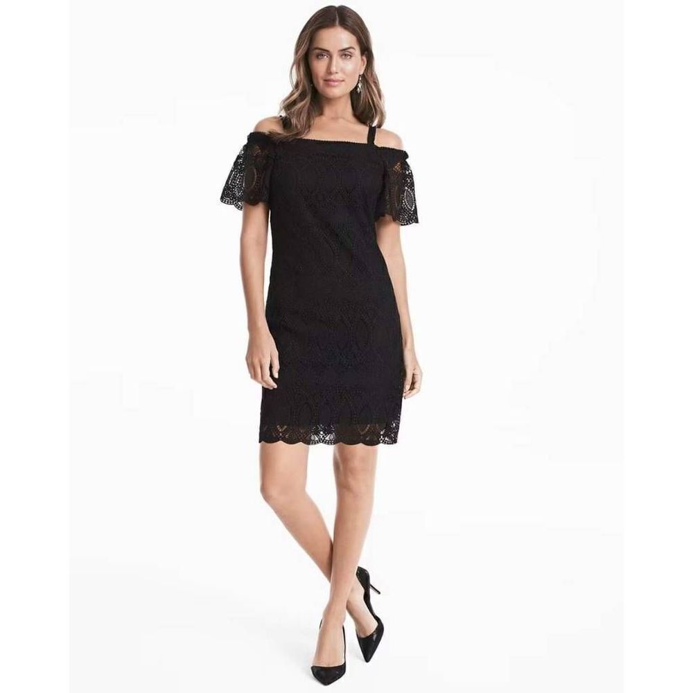 White House Black Market Lace Mini Dress Women's Size 4 Off The Shoulder Zipper